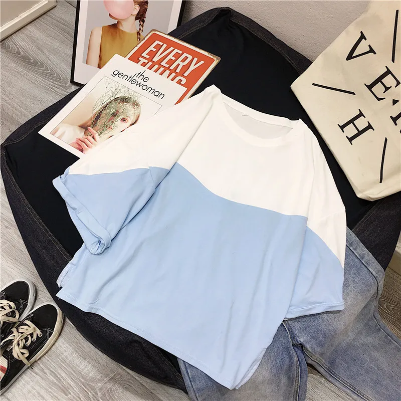 Mada Vasarą naujas kieto Pagrindinių Laisvi Marškinėliai trumpomis Rankovėmis O-kaklo marškinėliai Kratinys studentų Tee Viršūnes harajuku Streetwear Moteris