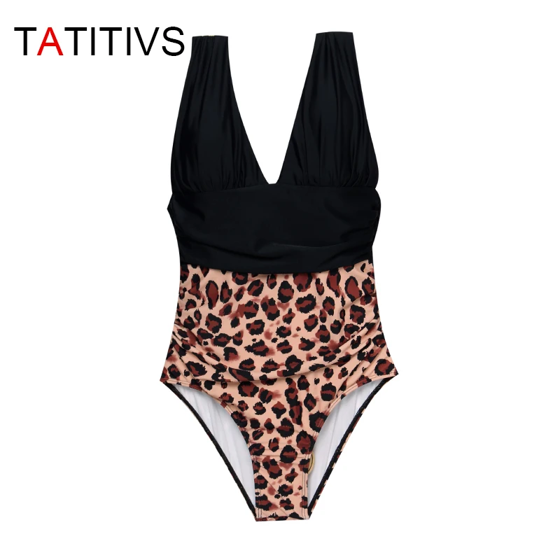 TATITIVS Leopard Giliai V-kaklo Apynasrio vientisas Seksualus maudymosi kostiumėlį Backless Moterų Monokini 2021 Paplūdimio Maudymosi Kostiumai, maudymosi Kostiumėliai,