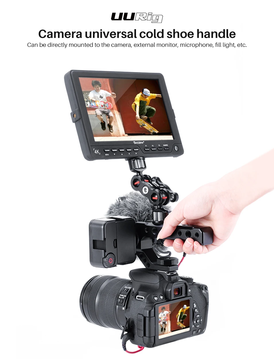 UURig R005 DSLR Fotoaparatas su Rankena Viršuje, Danga Metalo Šaltas Batų Adapteris tvirtinimo Universali rankenos Sony Nikon Canon su 1/4 3/8 Varžtas