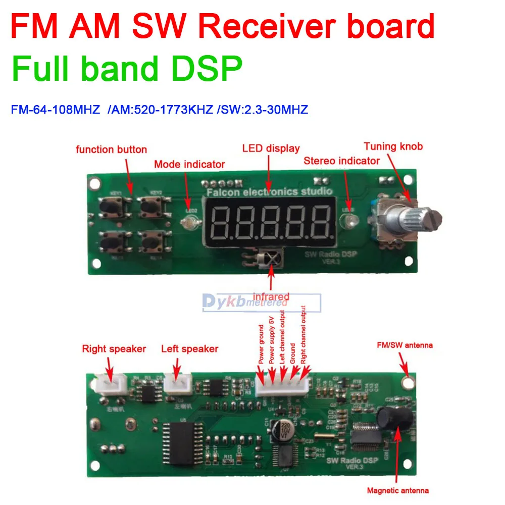 DSP FM AM SW radijo imtuvas valdybos modulis LED Digital tuning Trumpųjų full band FM stereo radijo imtuvų 64-108MHZ 2.3-30MHZ