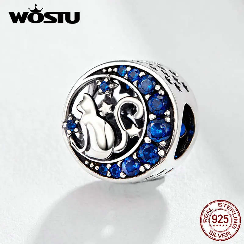 WOSTU 2020 Karšto Pardavimo 925 Sterlingas Sidabro Spinduliavimo Blue Moon Išdykusi Katė Karoliukai Tinka Originalios Apyrankės Autentiški Fine Jewelry