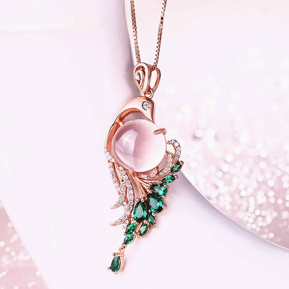 Derliaus phoenix rožinė kristalų smaragdas brangakmenių cirkonis deimantų karoliai pakabukas moterų rose tonas aukso papuošalai bijoux dovanos