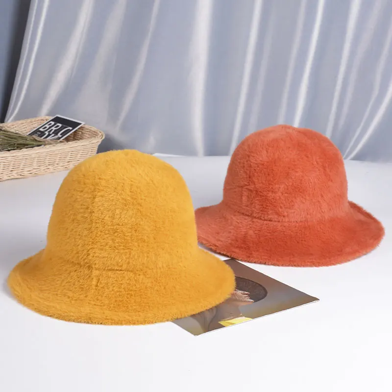 Rudens-žiemos mados Imitacija mink didelis kraštų žvejys skrybėlę moterų aksomo išlaikyti šiltas kibiro kepurę, Sulankstomas Universalus kieto saulės bžūp