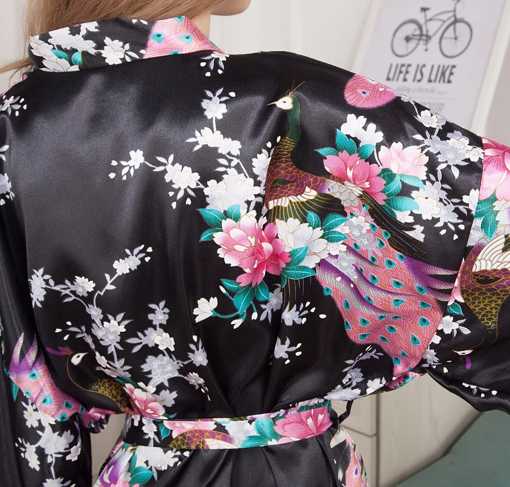 Populiariausi Vasaros Moterų Kimono Mini Skraiste, Juoda Faux Šilko Vonia Suknelė Yukata Pižamą Sleepwear Pijama Mujer Vienas Dydis Mdn005