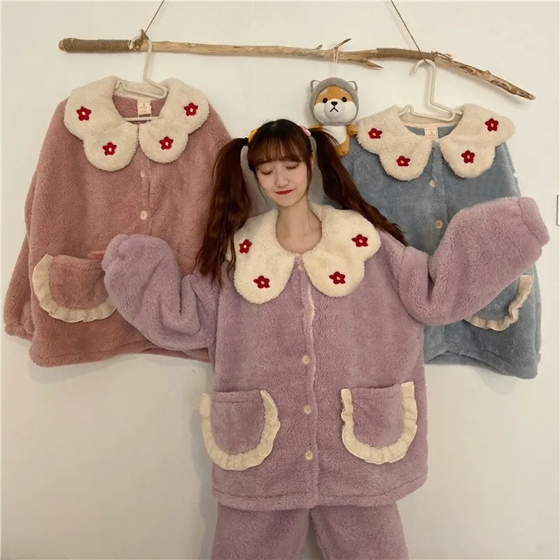 Pajama Moteris Žiemą Naujas Korėjos Stiliaus Mielas Megztinis Pižama Prarasti Pižamą Koralų Vilnos Namuose Paslaugų Kostiumas Kawaii Pajama