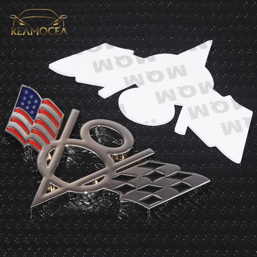 Reamocea Automobilių 3D Metalo V8 Logotipas Ženklelis Amerikos JAV Vėliavos Lipdukas Sparnas bagazines dangtis Stiliaus 