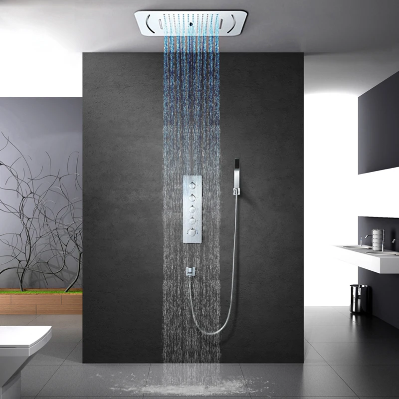 M Boenn Dušo Sistema, Kritulių LED Dušo Vonios Maišytuvas Potinkinis Maišytuvas Termostatiniai Vožtuvas Įterptųjų Lubų Dušo sienelė