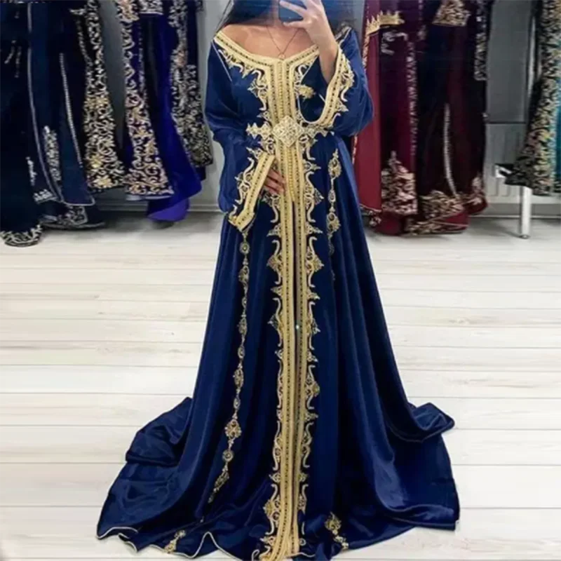 Maroko Kaftan Vakarinę Suknelę Off Peties Appliques Ilgomis Rankovėmis Musulmonų Dubajus, Saudo Arabų Ypatinga Proga Suknelės Promenadzie Suknelė