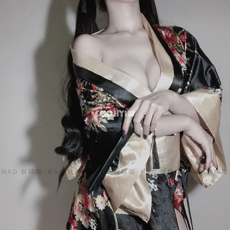 Japonų Kimono Seksualus apatinis Trikotažas Cosplay Apranga Moterims Tradicinio Stiliaus Skraiste Yukata Kostiumai Pižama Minkštas Šilko Diržo 3pcs Rinkinys
