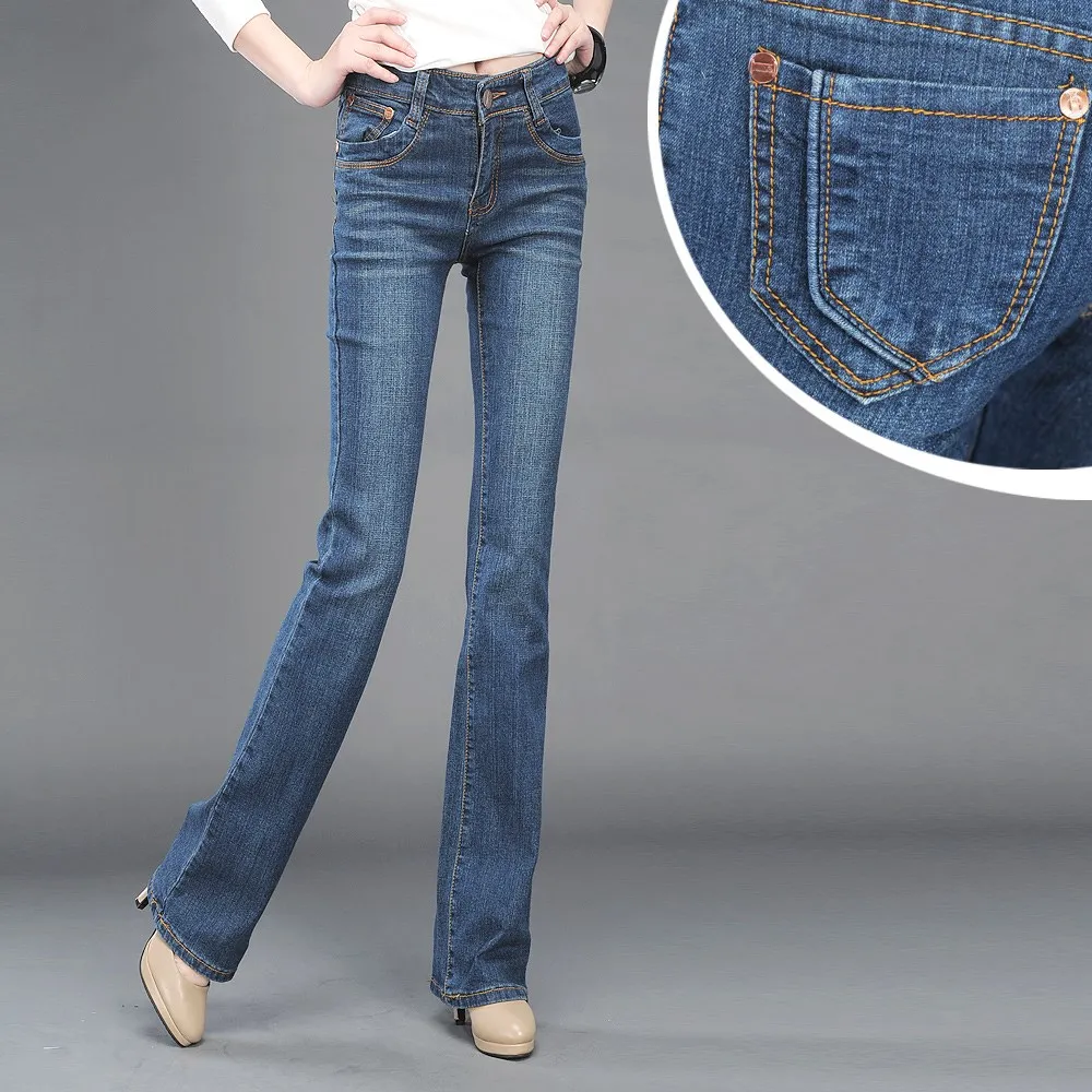 Pavasarį ir Rudenį elastinga moterų džinsus boot cut plius dydis moterų kelnės slim kelnės