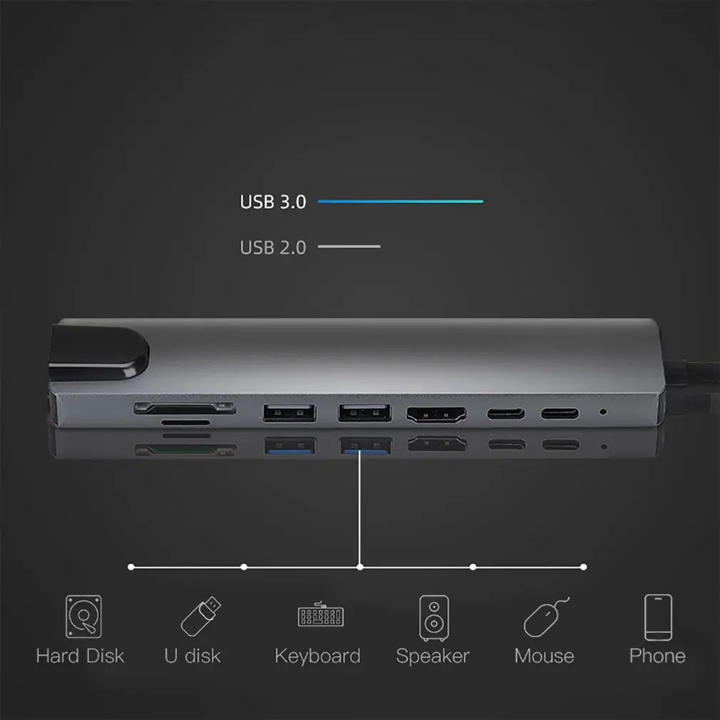 8 1 4K Multiport C Tipo Su USB-C, HDMI suderinamus Adapteris USB 3.0 Kabelį Centru 