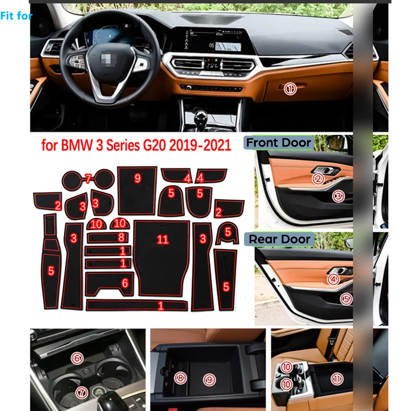 Anti-Slip Gumos Vartų Angą Taurės Kilimėlis BMW 3 Serijos G21 G20 2019 2020 Reikmenys, Automobilių Lipdukai 320 330 318 320i 330i 318d M