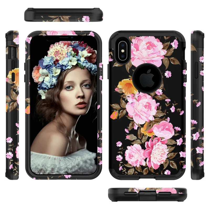 Marmuro Atveju iPhone XR XS X Padengti Coque Gėlių Raštuotas Gėlių Dizainas Sunku Telefono Korpuso Apsauga, Skirta 