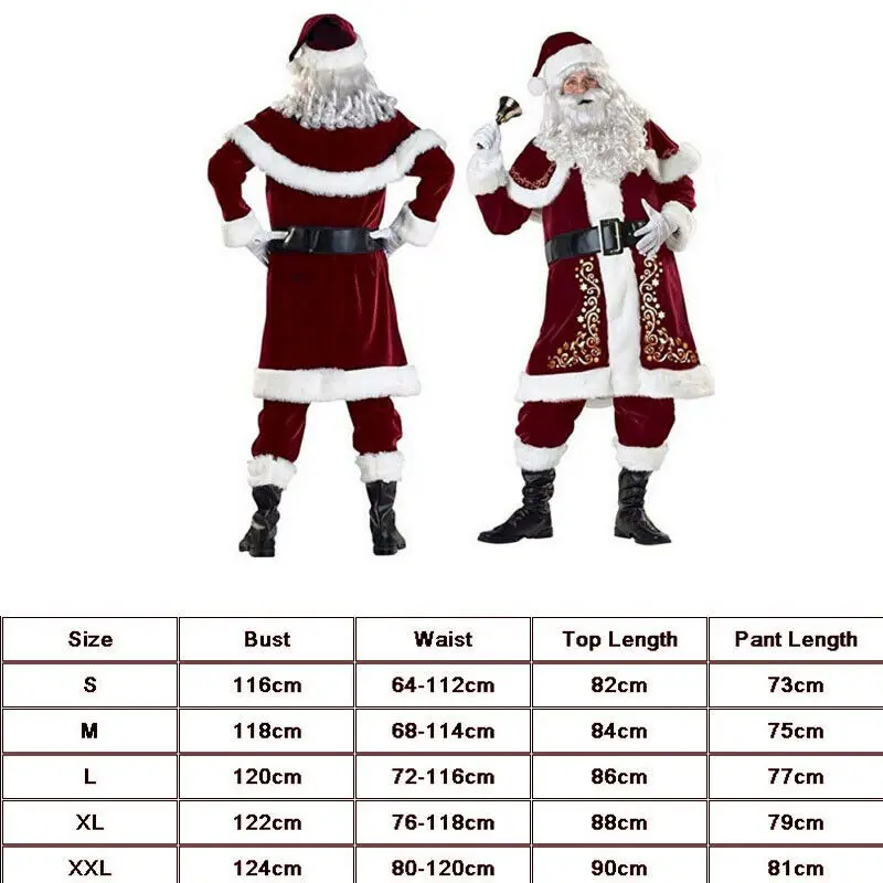 Deluxe Aksomo Kalėdų Senelio Kostiumas Suaugusiųjų Mens Kostiumai, pirštinės + skara+hat+Viršūnes+diržas+Pėdų padengti+pirštinės Cosplay Aukštos Kokybės