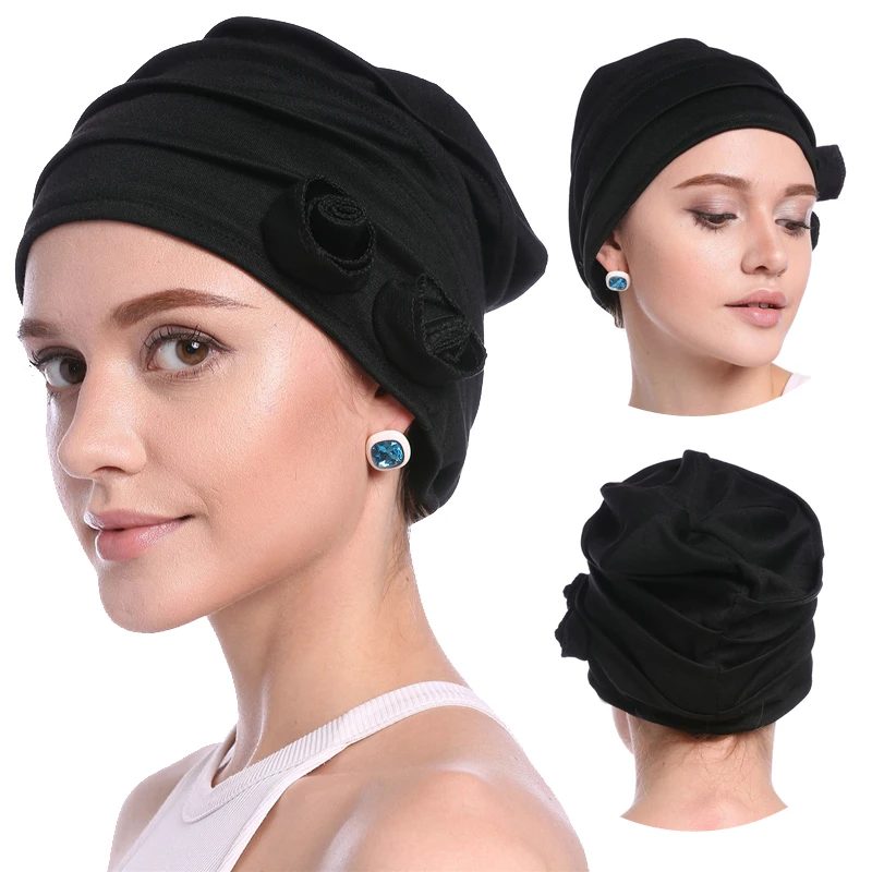 Mados Moterų Musulmonų Skrybėlę Hijab Turbaną Kepurės Kietas Medvilnės Gėlių Skarelė Skrybėlės Minkšta Elastinga Islamą, Arabų Galvos Wrap variklio Dangtis, plaukų slinkimas