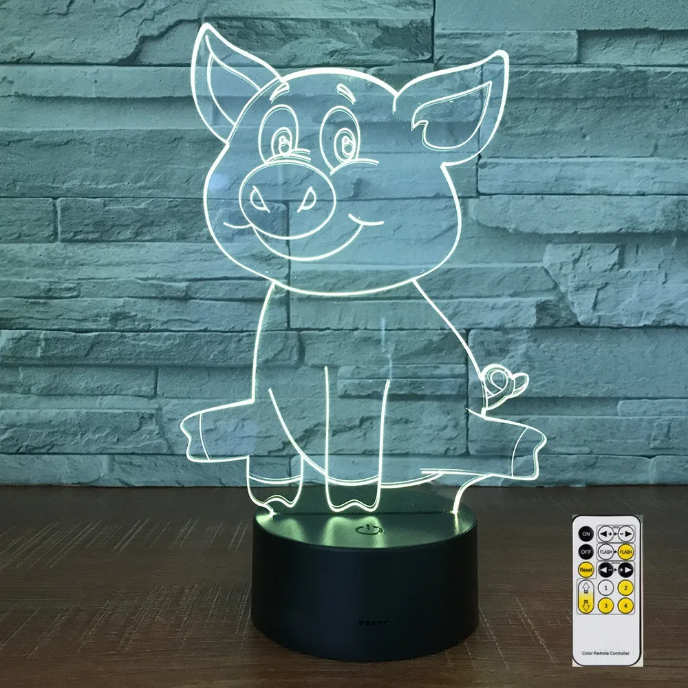 Kiaulių Nuotolinio Valdymo Žibintas 3D LED Naktinis Apšvietimas 7 Spalvų Šviesos Namų Puošybai Vizualizacijos Optinė Iliuzija Nuostabus Lašas Laivybos