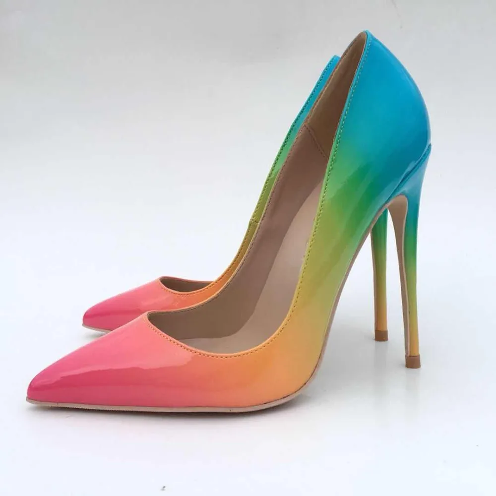 Keshangjia Mados Sexty Stiletto Siurbliai 2018 Vaivorykštė Seklių Dizaineris Zapatos Mujer 8cm 12cm Aukštakulnius Sandalus Šalies Batų Wo