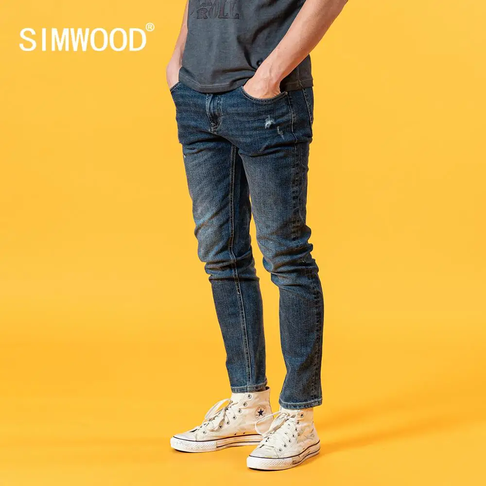 SIMWOOD 2020 metų vasaros naujųjų slim fit džinsai vyrų mados atsitiktinis neveikiančių skylę džinsinio audinio kelnės aukštos kokybės plius dydis drabužių SJ120388