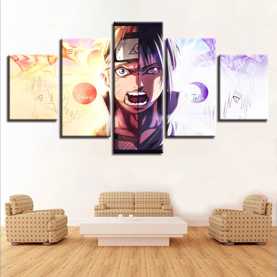 Sienos Menas Modulinės Tapybos Rėmas 5 vnt Anime ir Animacinių filmų Simbolių Naruto Plakatas HD Spausdinimo Apdailos Kambarį Drobė Nuotrauką