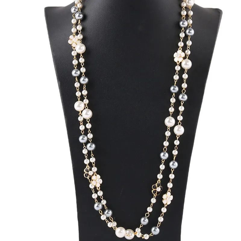 Camellia Žiedų Prabangių Perlų Megztinis Grandinės Juvelyrikos Collier Femme Šalies pearl Ilgi Karoliai Moterims
