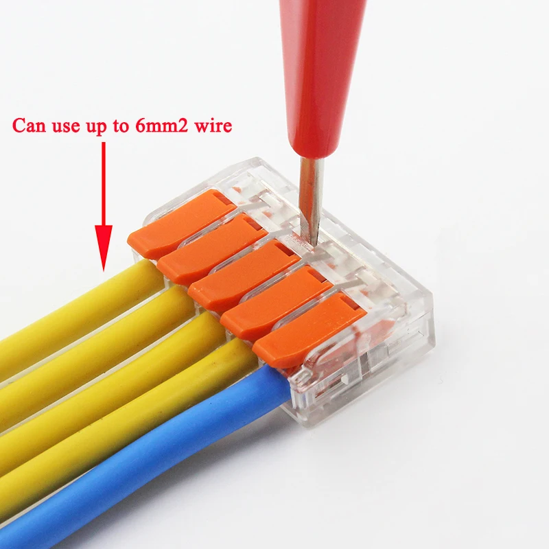 Kabelio jungtis 6mm2 oranžinės spalvos mini greita jungtis universalus kompaktiškas kabelio jungtis, namų apyvokos vielos terminalo jungtis