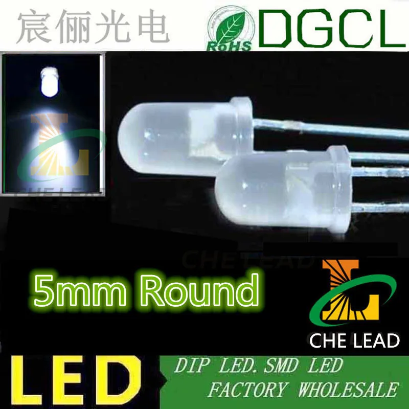 Šiltai balta Apvali 5mm led diodų 3.0-3.5 V 2800-3000K Išsklaidytos dip LED(CE&Rosh)