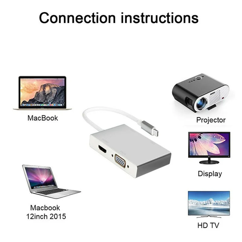 USB 3.1 Hub USB C C Tipo HDMI-compatible VGA DVI USB 3.0 Adapteris 4 1 Laidas Nešiojamąjį kompiuterį 