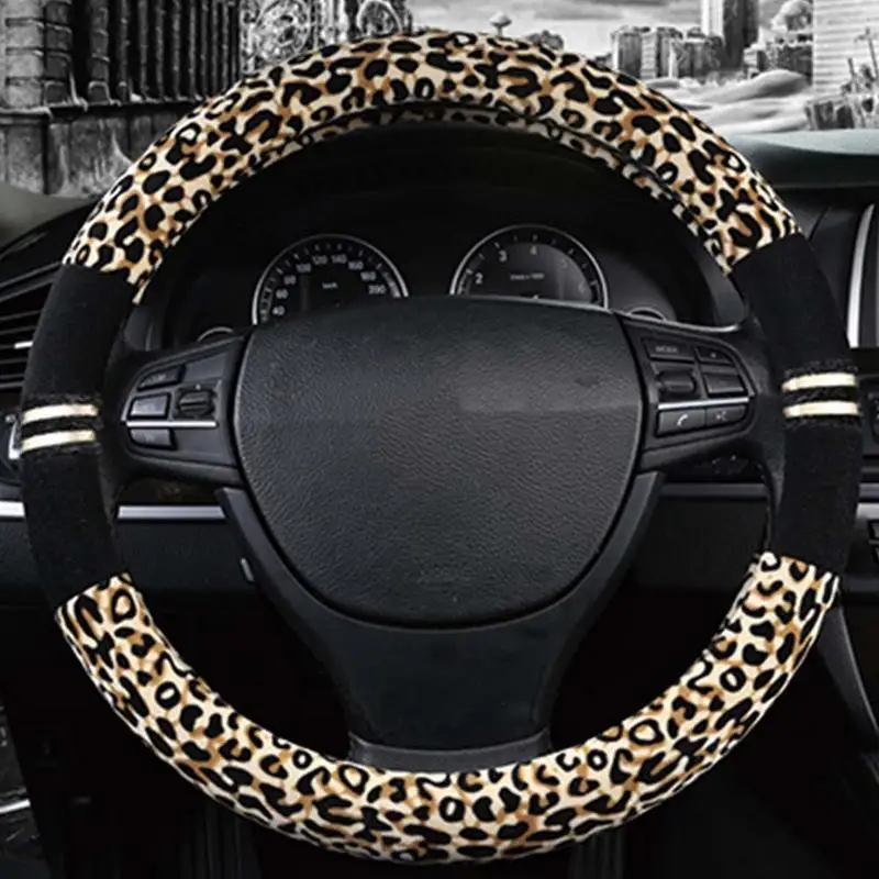 Universalus Minkštas Šiltas Pliušinis Apima Pliušinis Vairas Padengti Leopardo Mados Vairas Automobilių Stiliaus Interjero accessories