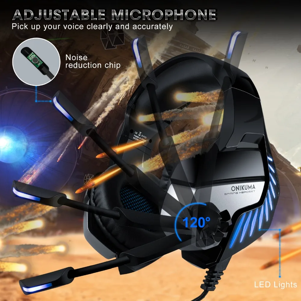 ONIKUMA casque PS4 Rankų PC Gamer Stereo Bass Žaidimų Ausinės su Mikrofonu LED Žibintai, Xbox Vienas/Nešiojamas Lentelė