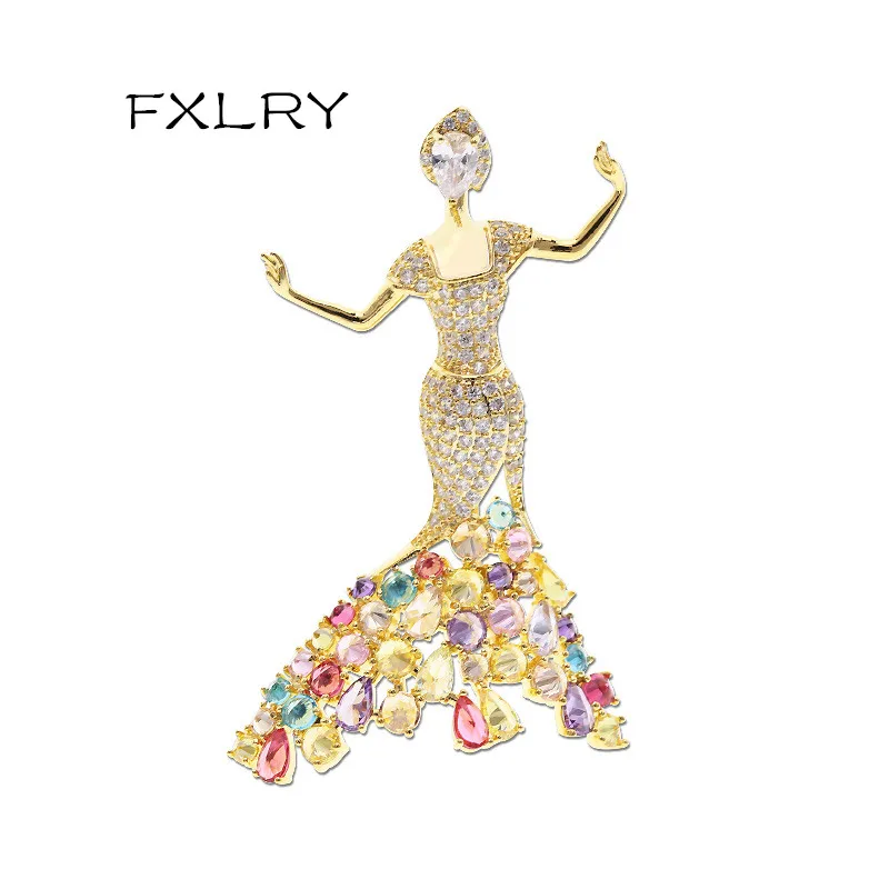 FXLRY elegantiškas kubinis cirkonis šviečia šokių mergaitės asmenybė Baleto Šokių Mergaitė, Sagės Moteris asorti dizaino