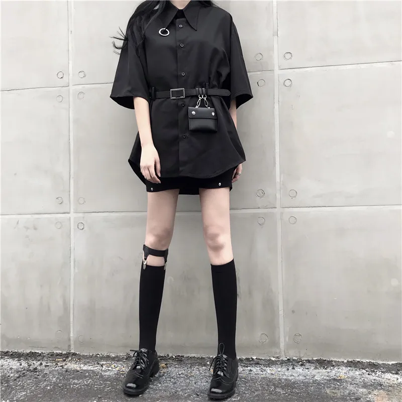 Vasaros Korėjos Mados Blake Marškinėliai Moterims Japonijos Harajuku Gotikos Stiliaus Mygtuką Ponios Viršūnes Mergina, Palaidinės, Negabaritinių Punk Drabužiai