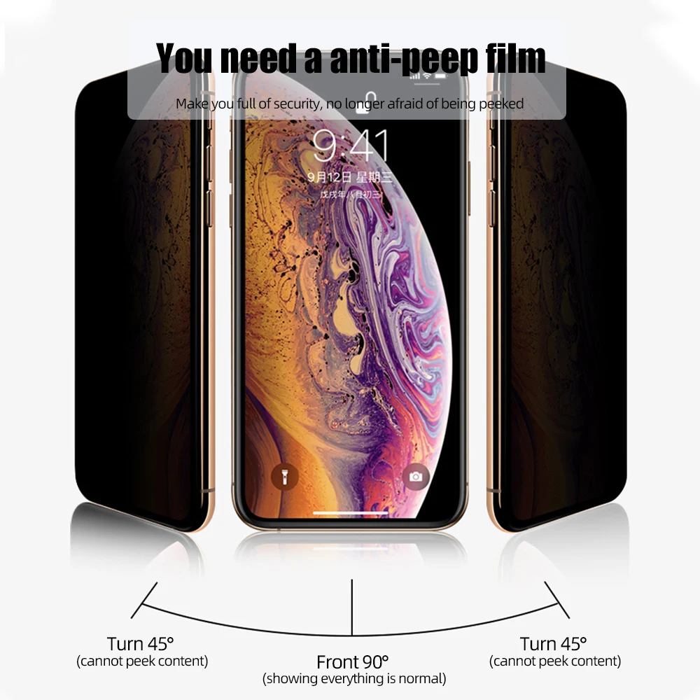 !ACCEZZ Privacy Screen Protector Anti Spy Grūdintas Stiklas iPhone 12 Pro Max Mini Akinimo Peep Anti-pirštų atspaudų Apsauginis Stiklas