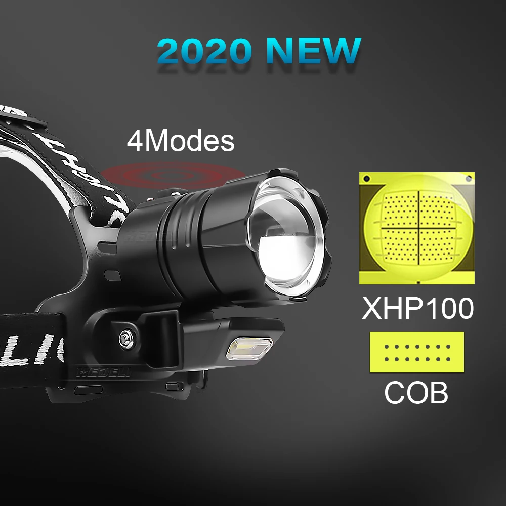 500000 LM XHP100 LED Žibintai 18650 USB Įkrovimo priekinis žibintas LED Medžioklės, Žvejybos, Šviesos, atsparus Vandeniui galvos žibintuvėlis Šviesos fakelas