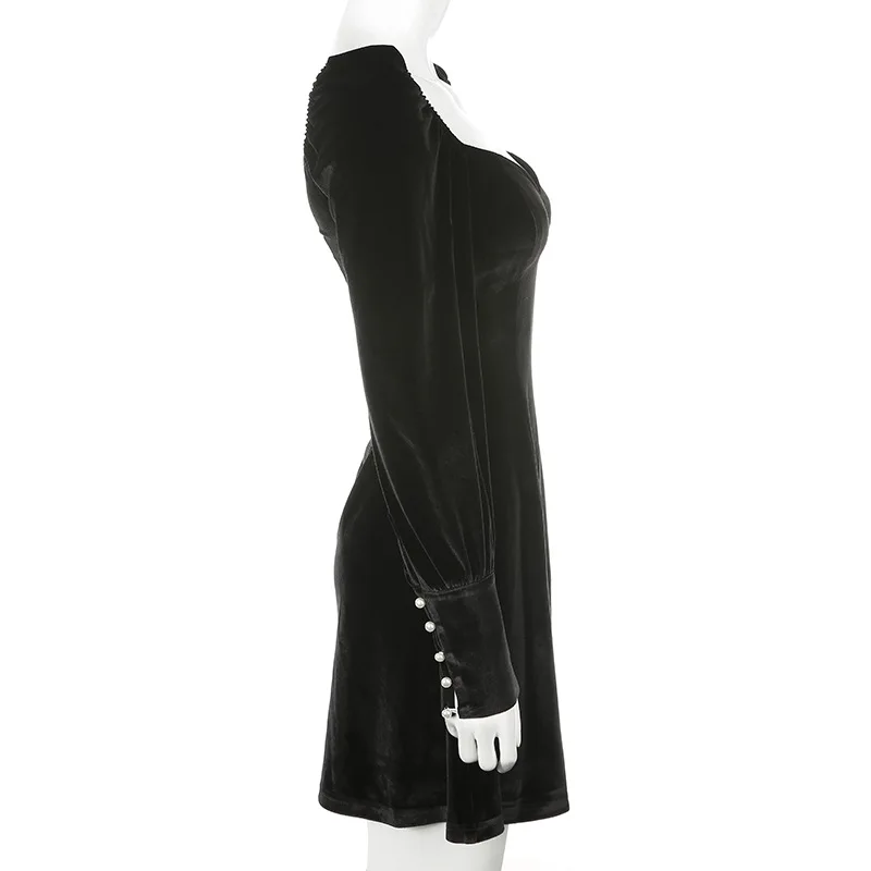 2020 Naujas Black, Gothic lolita aikštėje apykaklės Mini Suknelė Moterims Derliaus ilgomis Rankovėmis-line Suknelės, Rudenį, pavasarį Femme Vestidos