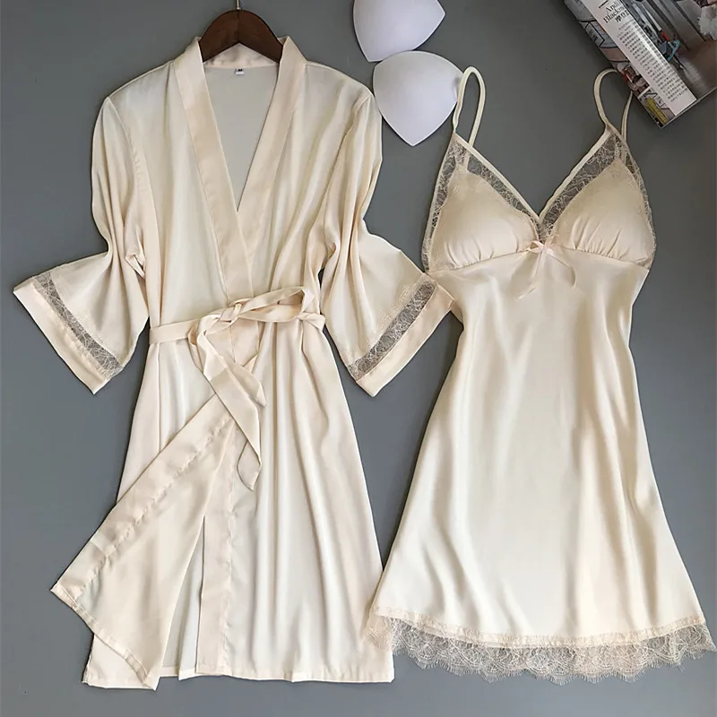 2020 m Seksuali Moteris Viskozė Chalatas Kimono BALTA Nuotaka Bridesmaid, Vestuvių Apdarą Nustatyti Nėrinių Apdaila Sleepwear Atsitiktinis Namų Drabužius, naktiniai drabužiai