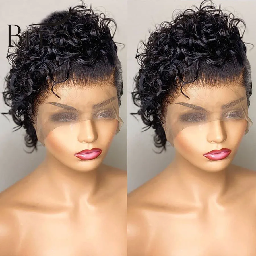 Beeos Perruque Nėriniai Priekinio Uždarymo Pixie Supjaustyti Bob Perruque Courte Bouclée Brazilijos Remy Human Hair Prieš Nupeštos