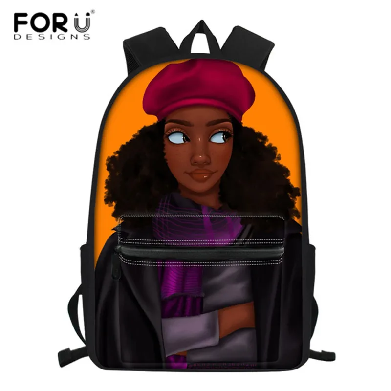 FORUDESIGNS 2019 Stilingas Mokyklos Krepšiai Afrikos Moterų Afro Lady Merginos Spausdinti Didelės Talpos Mokyklos Bookbags Drobės Jaunimo Nešiojamojo kompiuterio Krepšys
