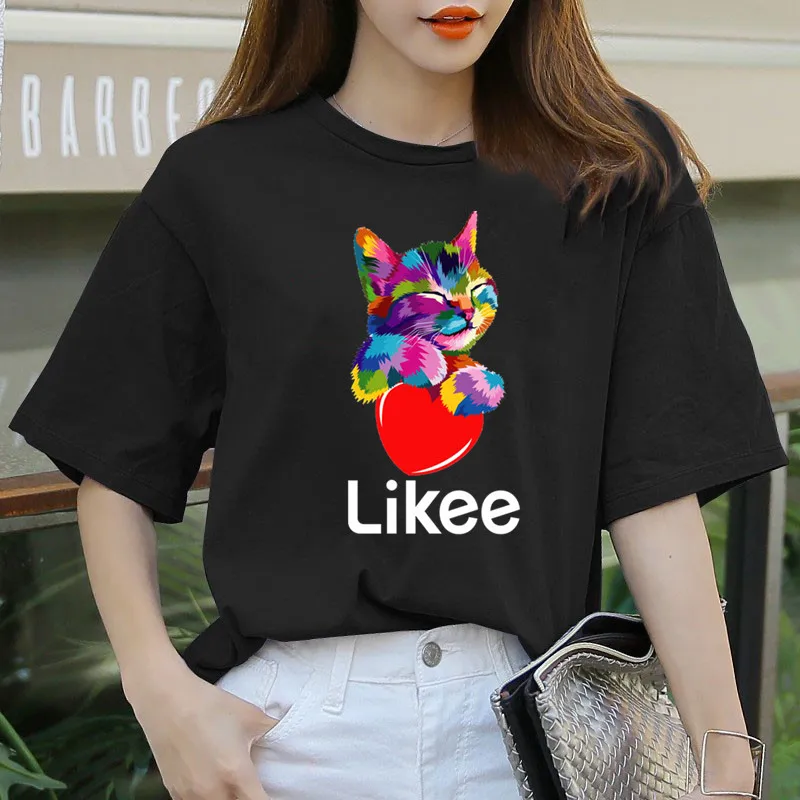Likee app t-shirt likee širdies katė marškinėliai 2020 cool marškinėliai įdomus tee vaivorykštė t-marškinėliai moterims funny cat drabužiai