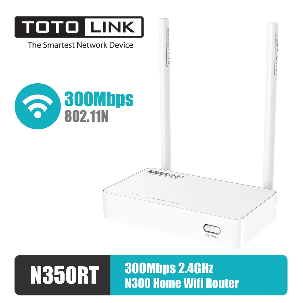 TOTOLINK N350RT Wifi Router 2.4 GHz 300Mbps IPTV Funkcija 5*FE Uostuose, 2*5 dBi fiksuotojo antenas CPU 580MHz 4M/32M