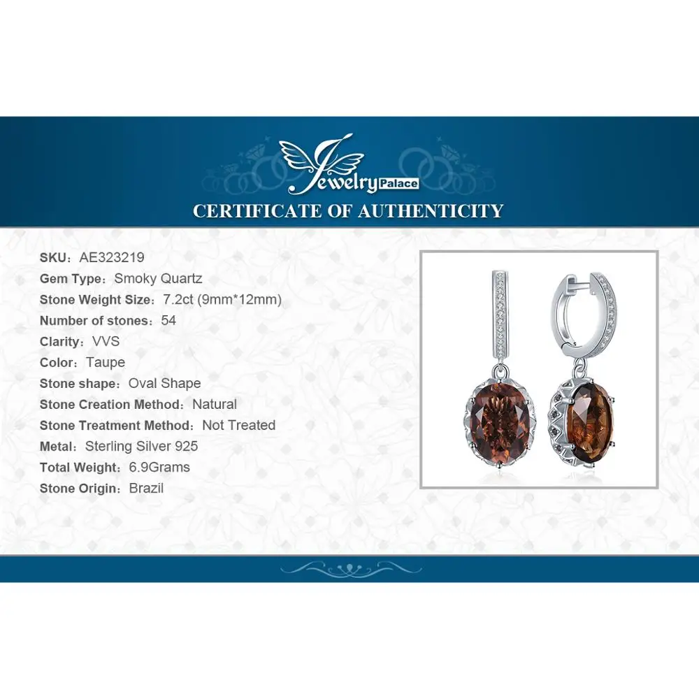 JewelryPalace 7ct Originali Dūminis Kvarcas Lašas Auskarai, 925 Sterlingas Sidabro Auskarai Moterims korėjos Earings bižuterijos 2021