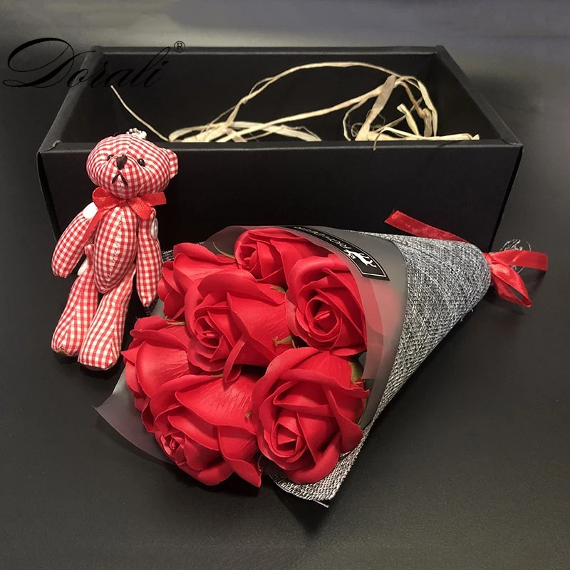 Rankų darbo Muilas Gėlių nustatyti Lokys Dovanų Dėžutėje Motinos/ Mokytojo Dieną Gimtadienio Dovana Valentino dienos rožių/gvazdikų Muilas Gėlių Puokštė