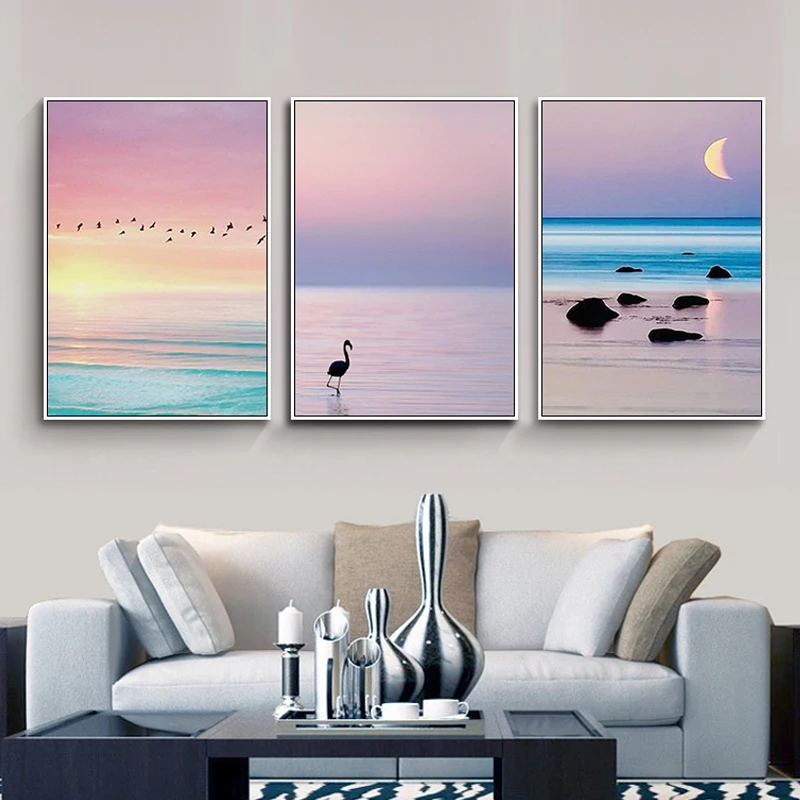 3pcs gražus sunrise sunset marina plakatą, drobė, tapyba, plakatas spausdinimo sienos meno nuotrauką kambarį namo apdaila