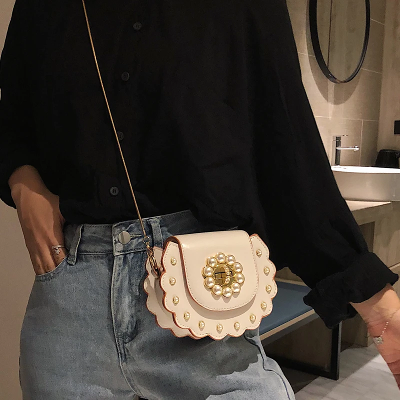 2020 metų Vasaros Naują Balno pagalvių Aukštos Kokybės PU Odos maišelį Apversti Moterų Dizaineris Rankinės Pearl Užraktas Grandinės Peties 