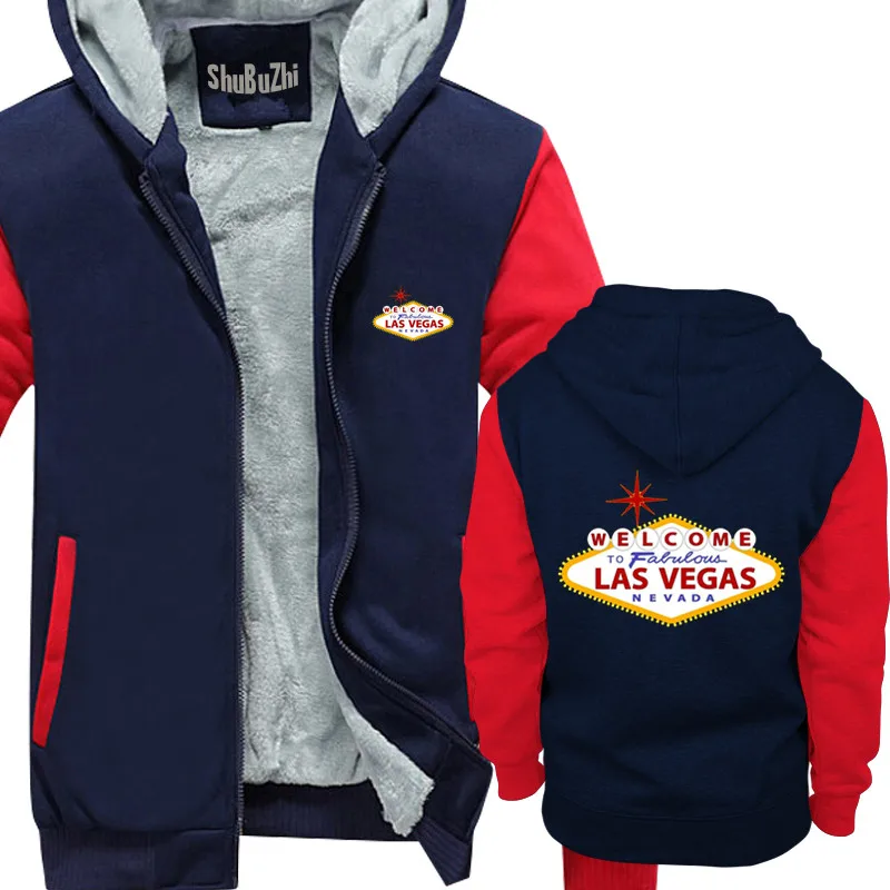 Vyrai Las Vegase Pasirašyti vyrų storas fleece hoody šiltas hoodies žiemos striukė vyrų kailis euro dydis Sin City Lošimų Nevada, JAV, Amerika