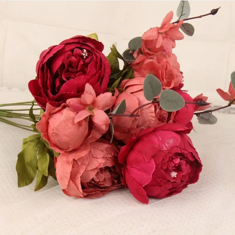 13 Filialas/Puokštė Dirbtinės gėlės, Bijūnai Ryškus Flores Artificiales Netikras Šilkas Rose Nuotakos 