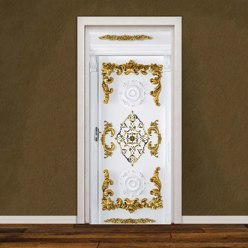 Europos Stiliaus 3D Auksu Raižyti Gėlių Durų Lipdukas gyvenamojo Kambario, Miegamojo, Prabangūs Tapetai, Namų Dekoro Plakatas-PVC Lipnios Freskos