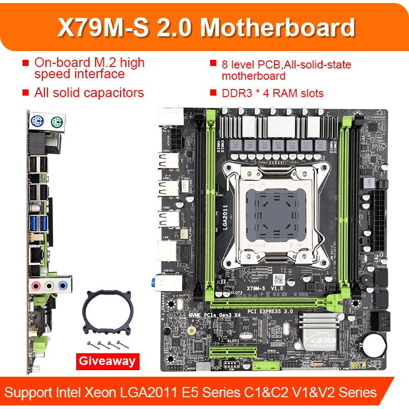 Jingsha X79 m-s 2.0 Plokštė rinkinys su Xeon E5 2630 V2 4x4GB=16GB 1333MHz DDR3 ECC REG atminties ir procesoriaus aušintuvas M. 2 SSD NVME M. 2