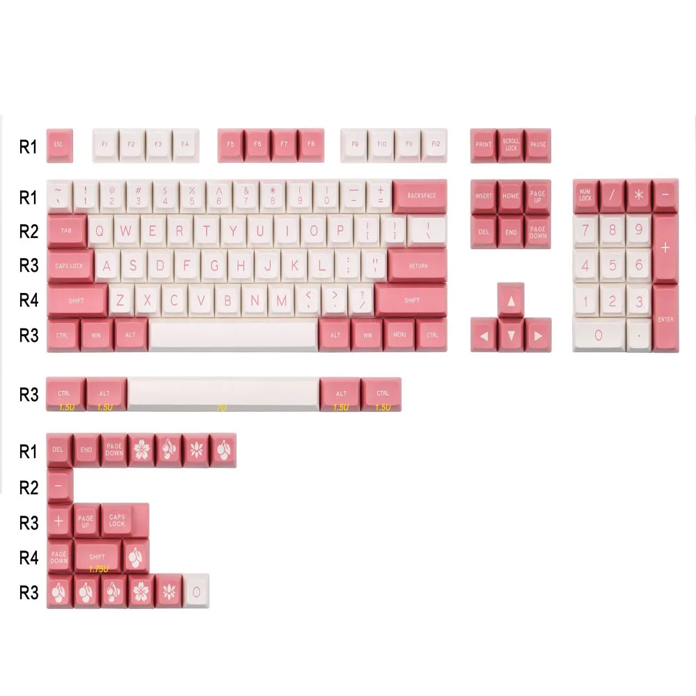 MAXKEY 108 Klavišus Keycap Pink & White SA Doubleshot ABS Rinkinį 