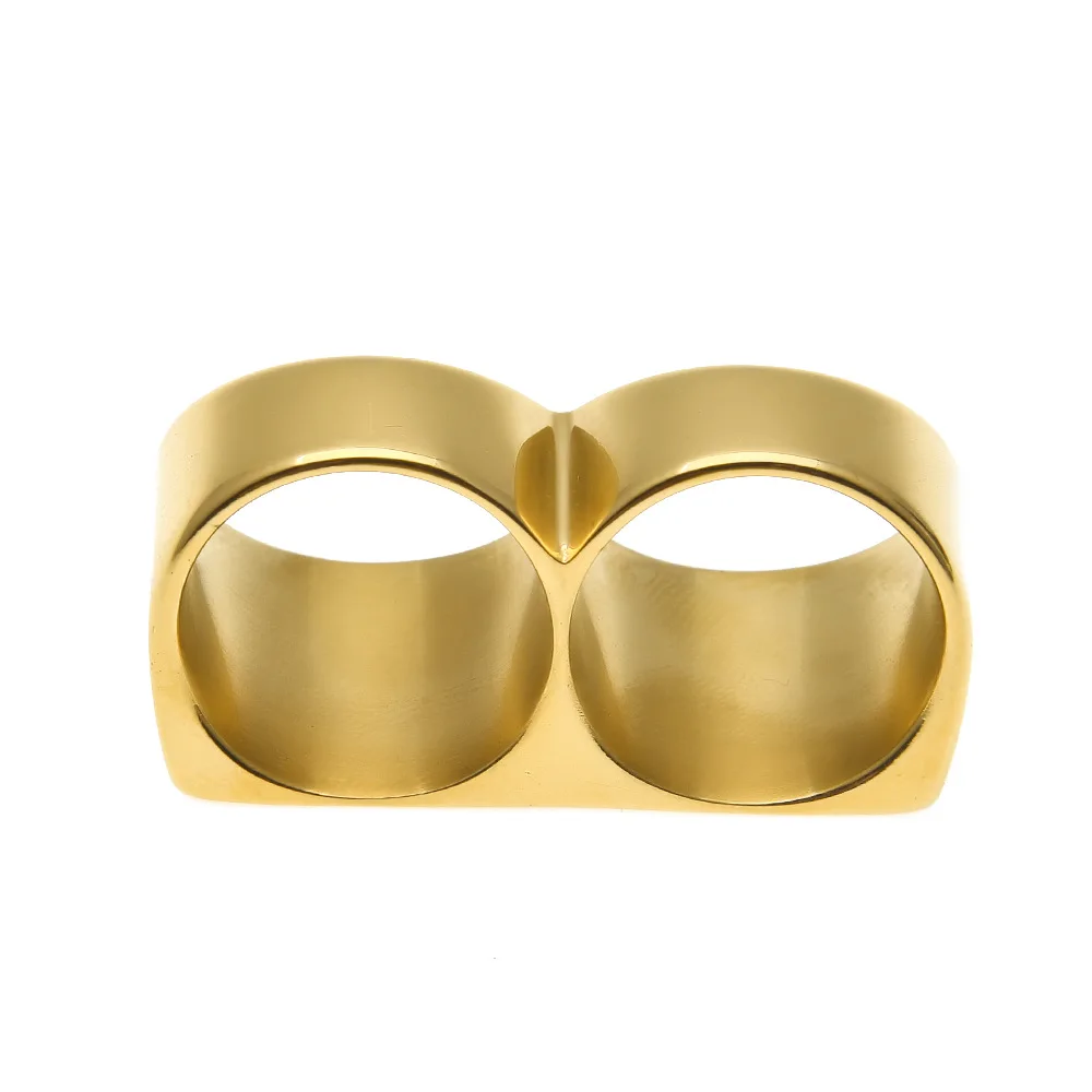 Asmenybės Hip-Hop Dviejų Pirštų Žiedai 316 L, Nerūdijančio Plieno, Aukso spalvos Vyrų Punk Dviratininkas Žiedai Moterys Šalis Kietas Žiedas papuošalai