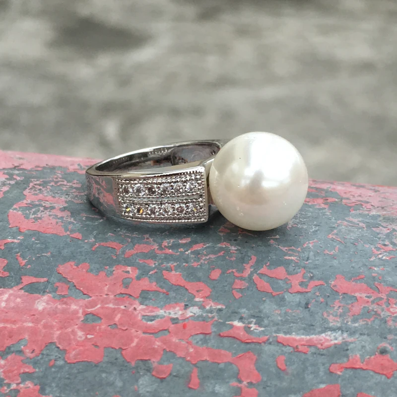 CSJ Naujo dizaino pearl žiedai Apvalios 12MM white shell Perlų Karoliukus, Dideli Žiedai Moterys šalis Prabanga